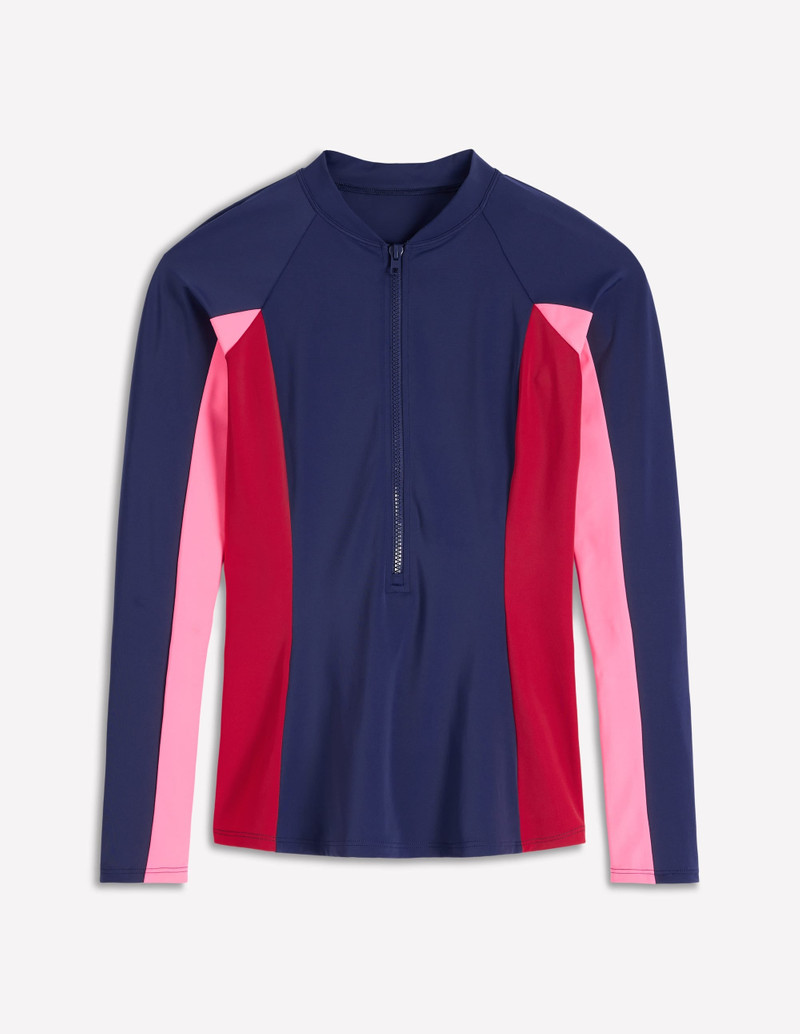 Sun Safe Raglan Rash Vest-Navy Colourblock - 1