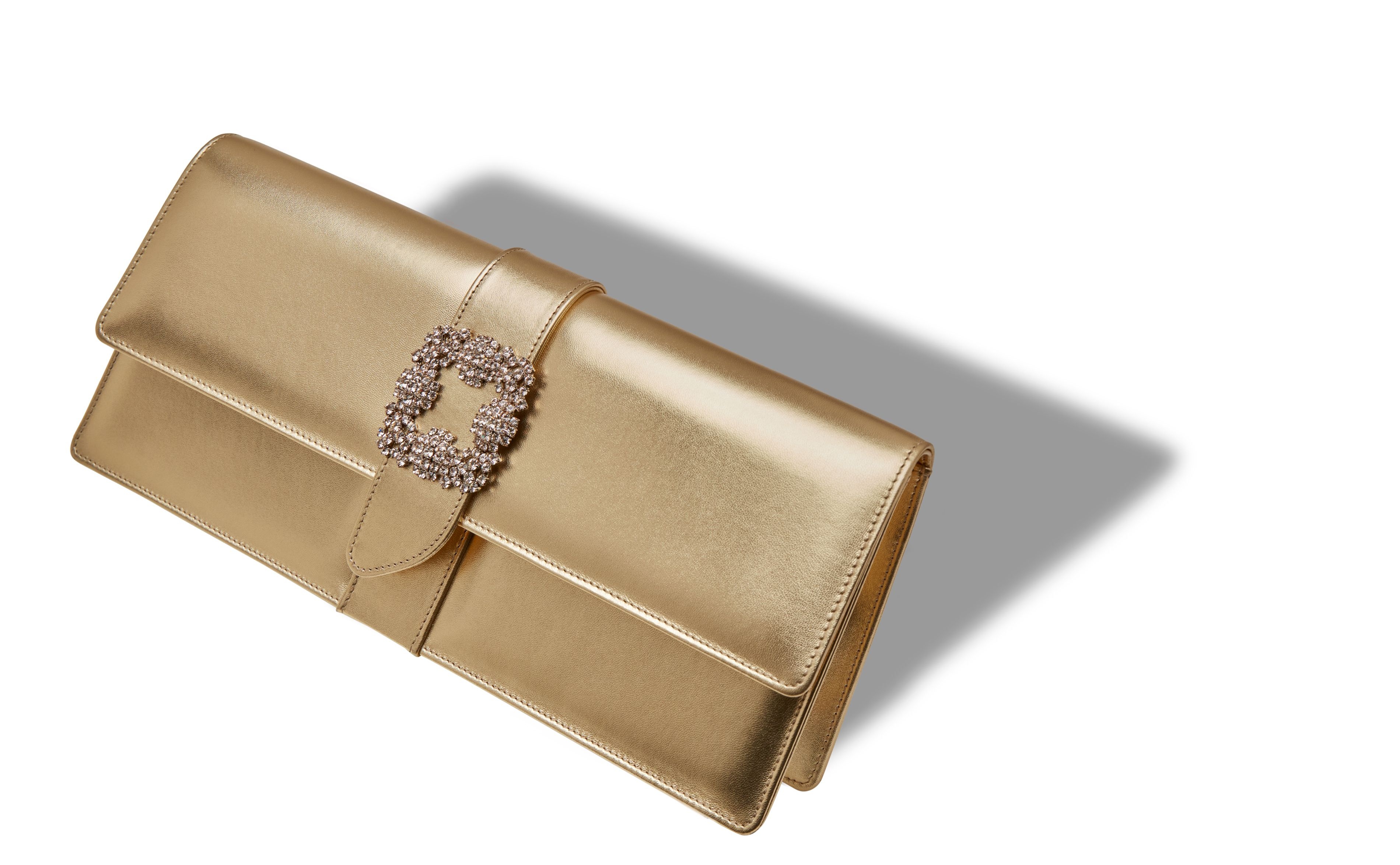 Gold Nappa Leather Jewel Buckle Clutch - 2