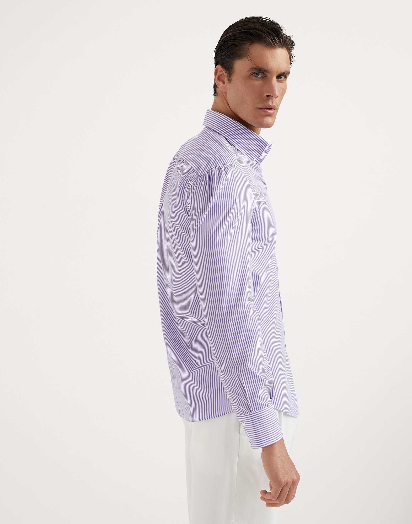 Striped basic fit shirt with button-down collar - 2