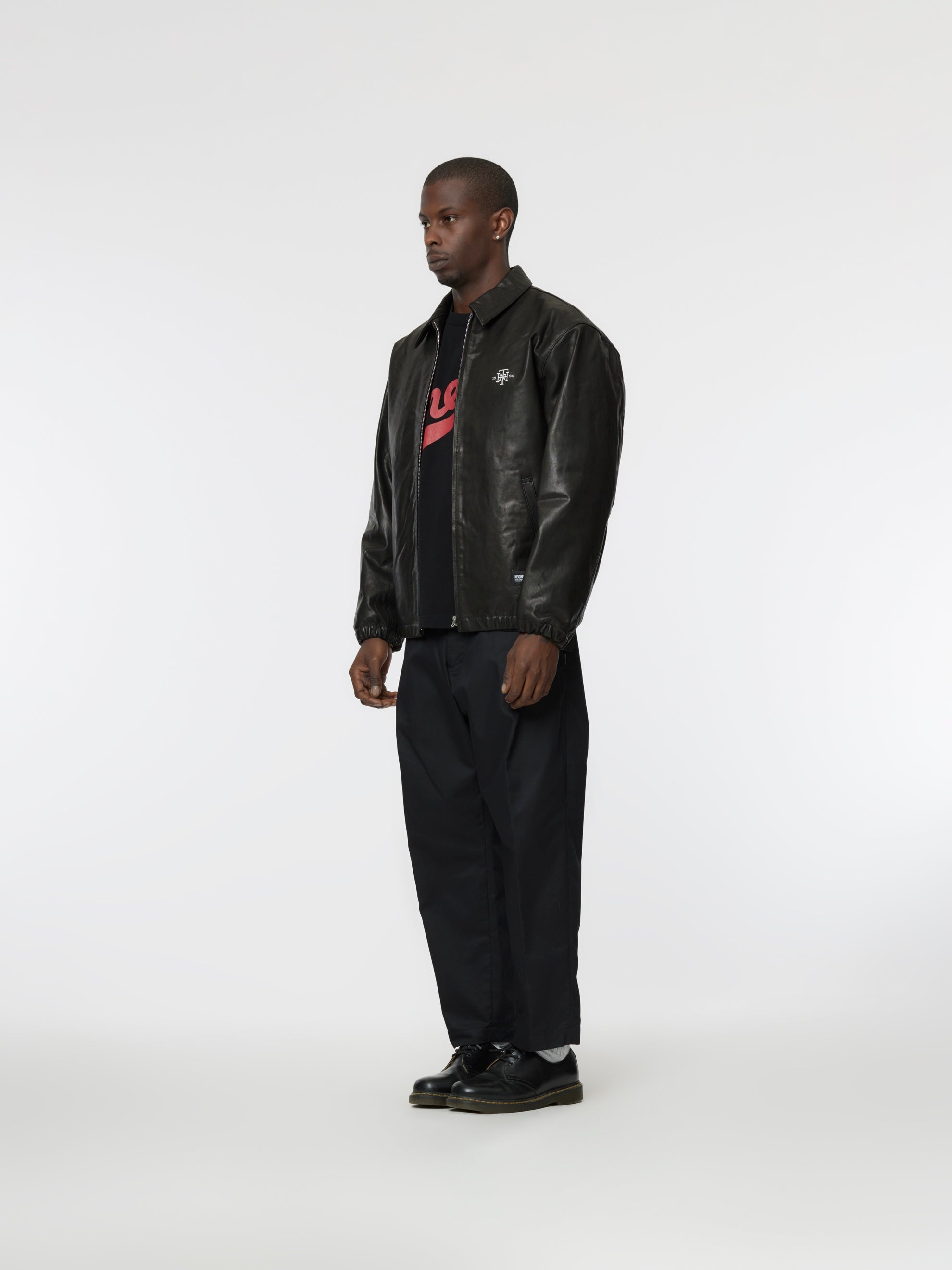 NEIGHBORHOOD LEATHER ZIP WORK JACKET (BLACK