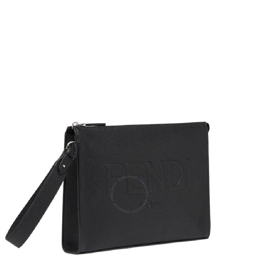 Fendi Embossed Logo Zipper Leather Clutch - 2