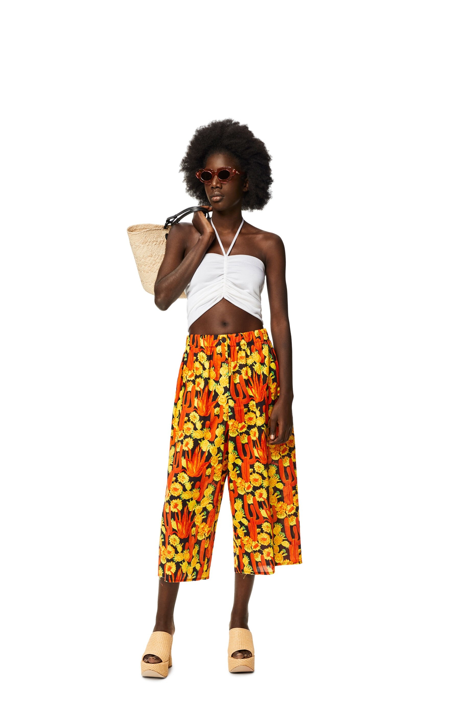 Cactus print cropped trousers in cotton - 2
