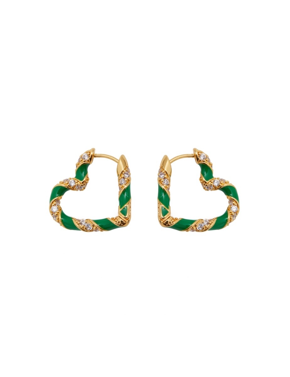 CANDY STRIPE PAVE HEART HOOPS - 1