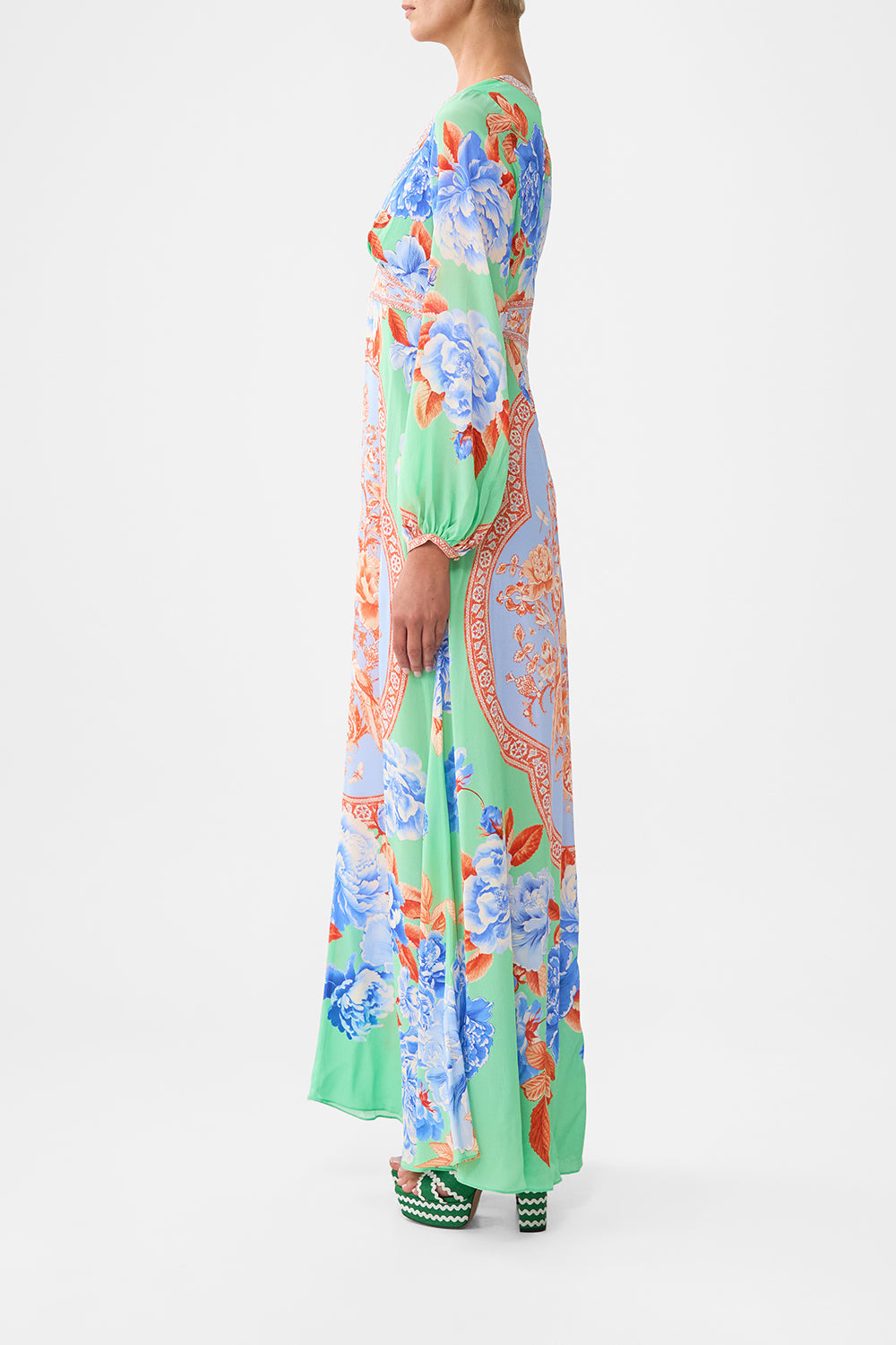 PRINTED LANTERN SLEEVE DRESS - 5