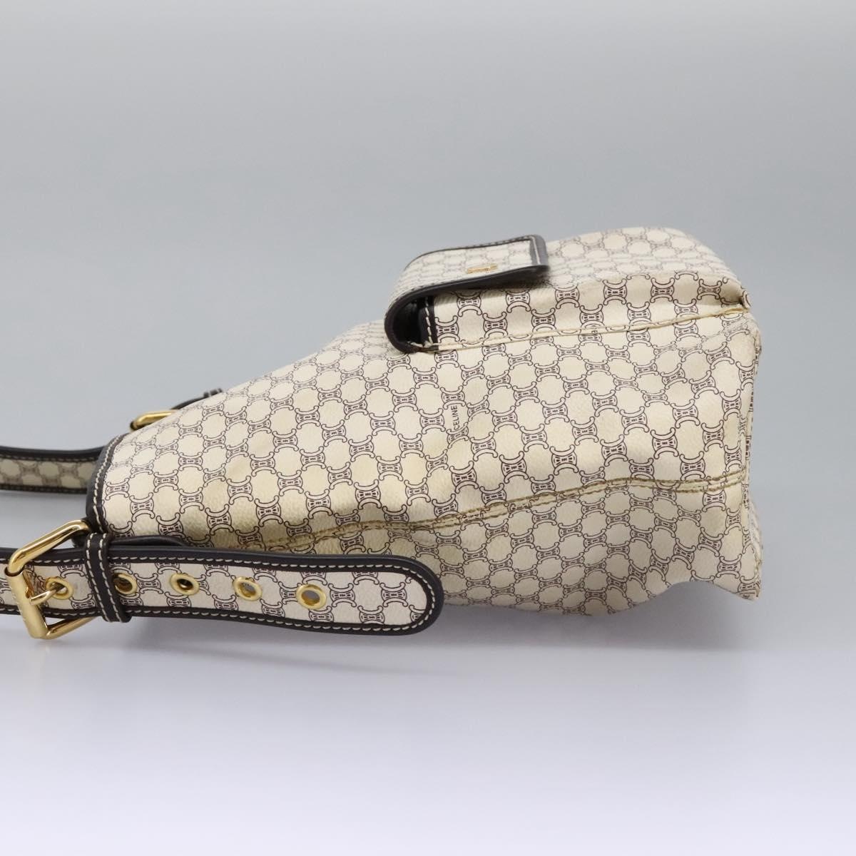 CELINE Macadam Canvas Shoulder Bag Pvc Leather White - 14