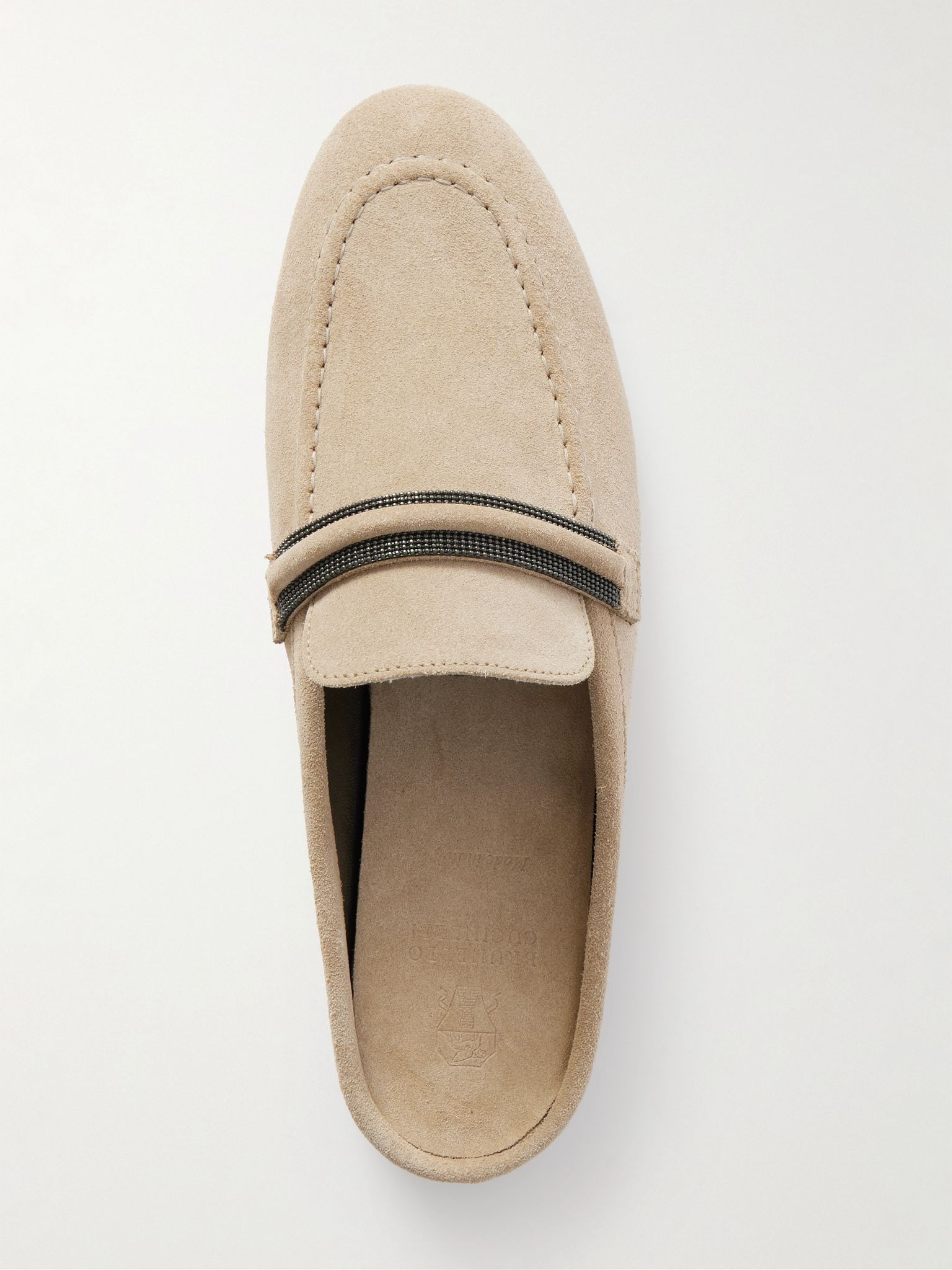 Bead-embellished suede slippers Camel - 5