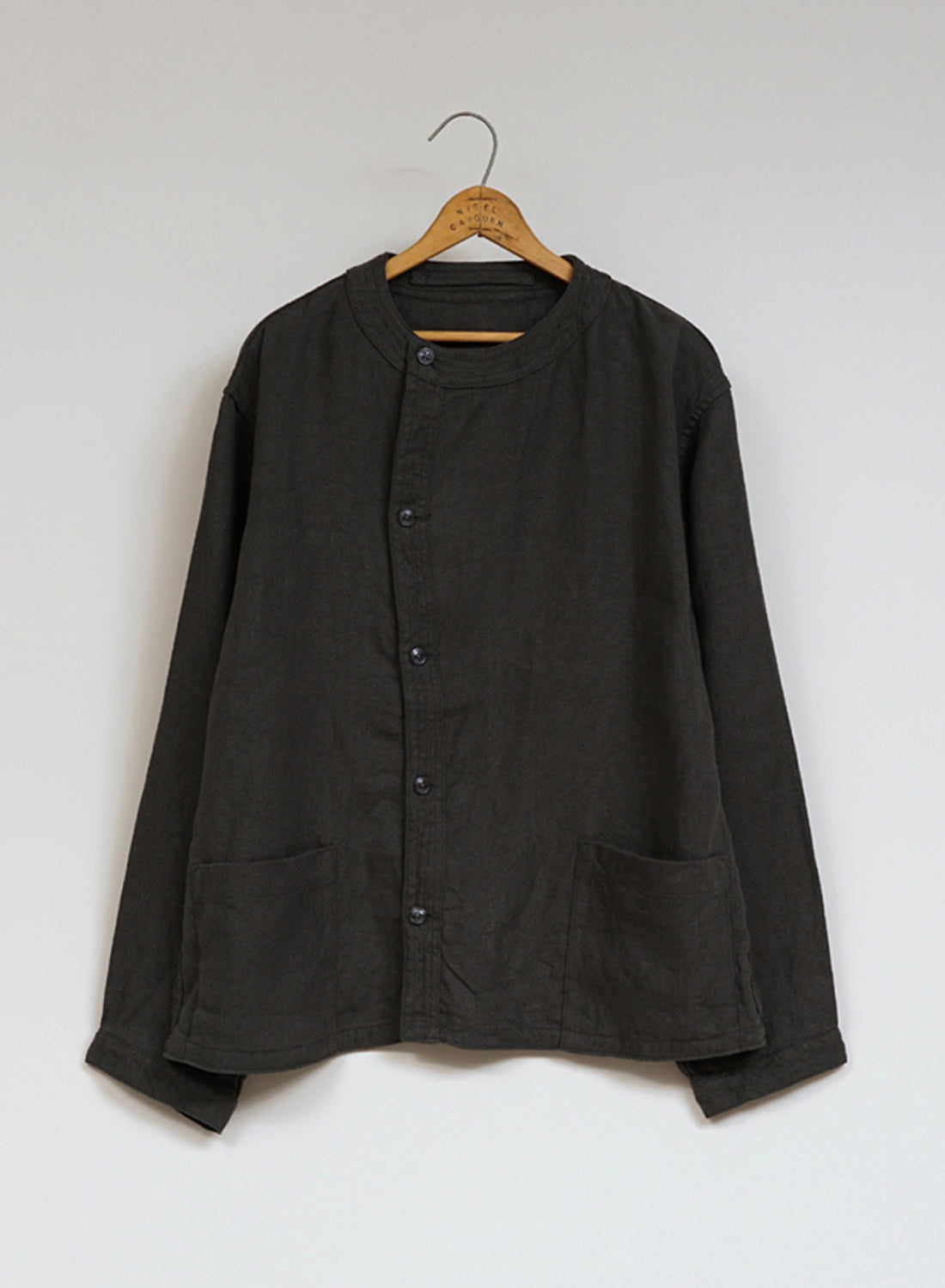 French Work Jacket Linen Pin Oxford in Charcoal - 1