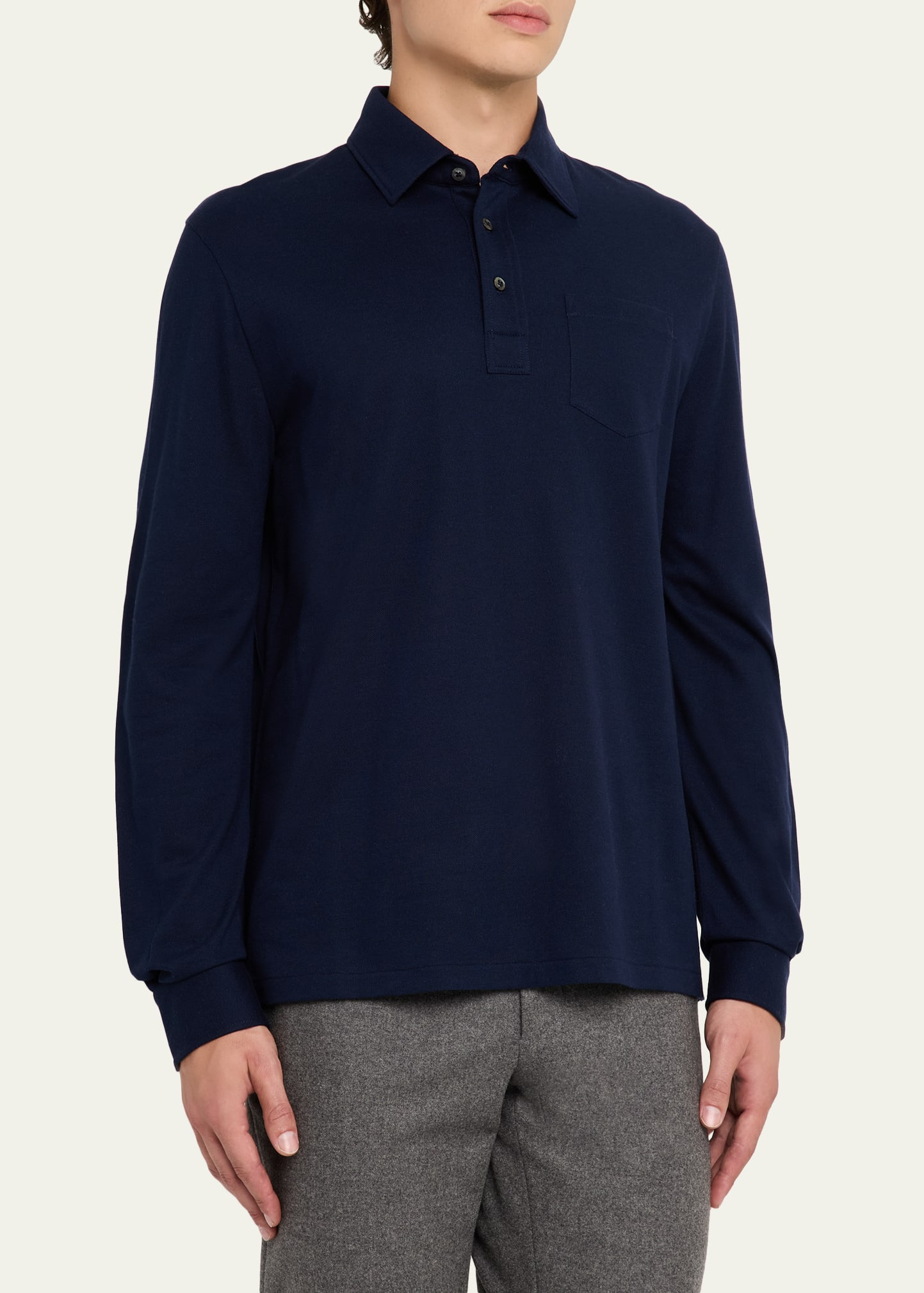 Men's Cotton and Cashmere Long-Sleeve Polo Shirt - 4