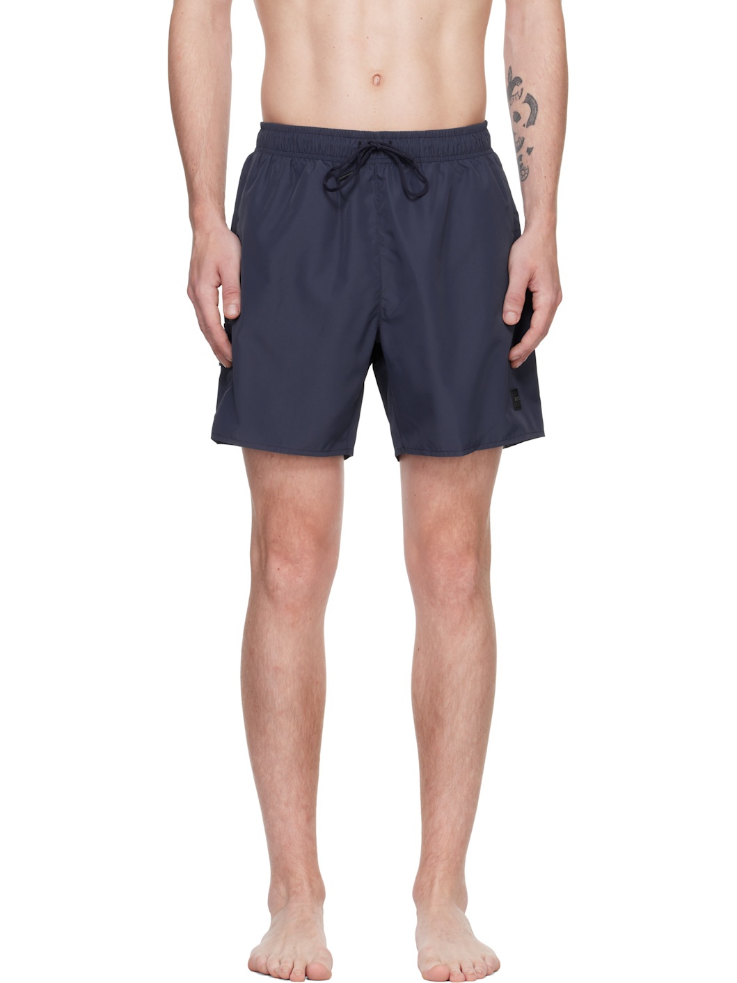 Navy Flap Pocket Swim Shorts - 1