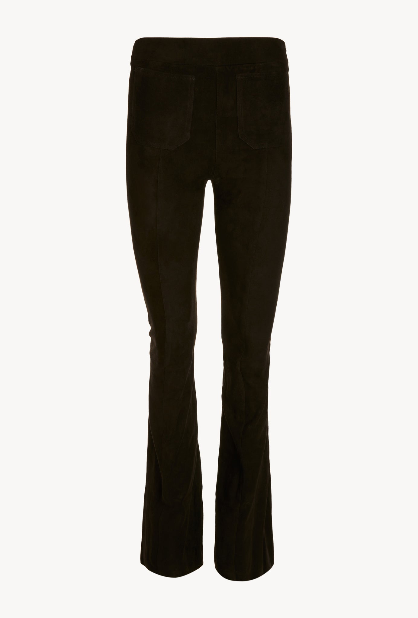 BLACK SUEDE PATCH POCKET SUPER FLARE PANTS - 4