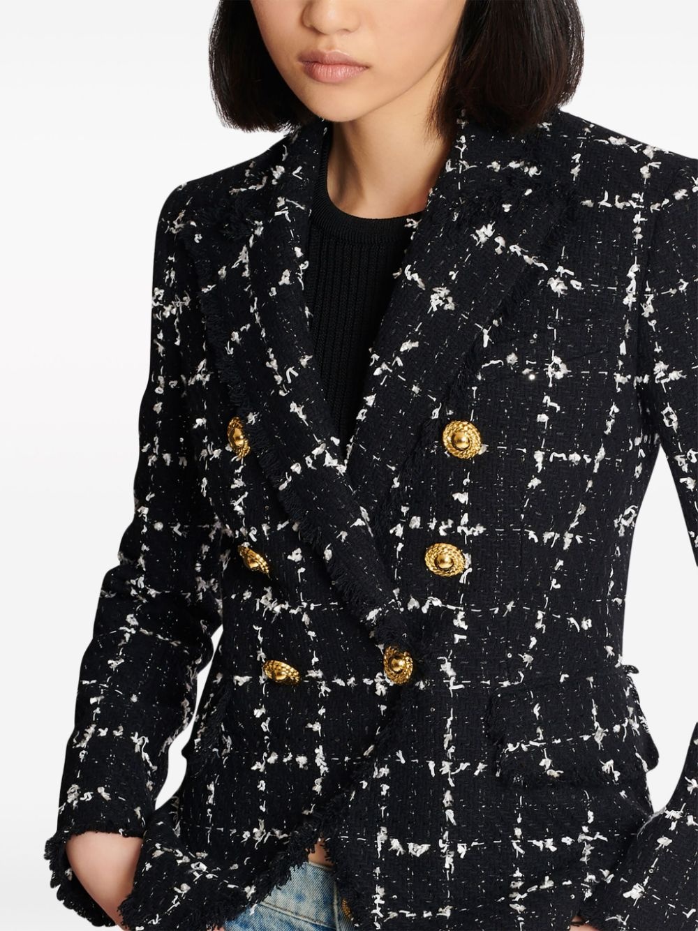 double-breasted tweed blazer - 5