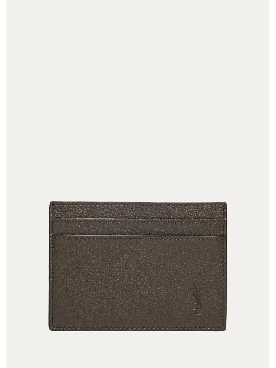 Men's YSL-Embossed Card Holder in Grained Leather - 1
