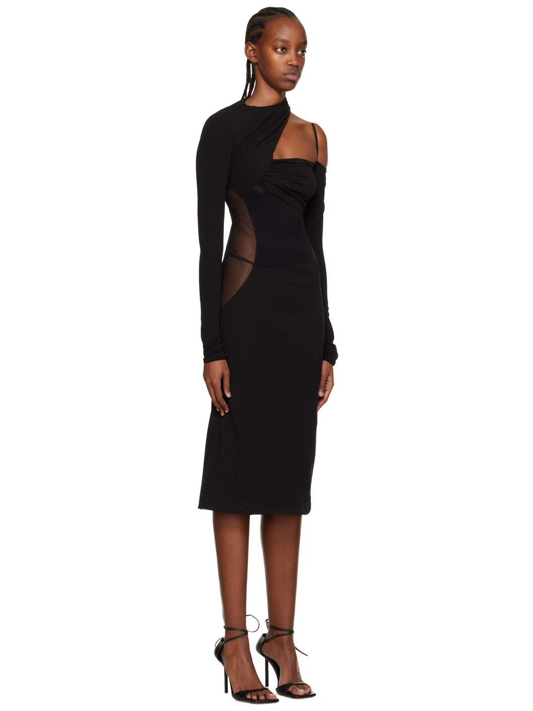 Black Gathered Midi Dress - 2