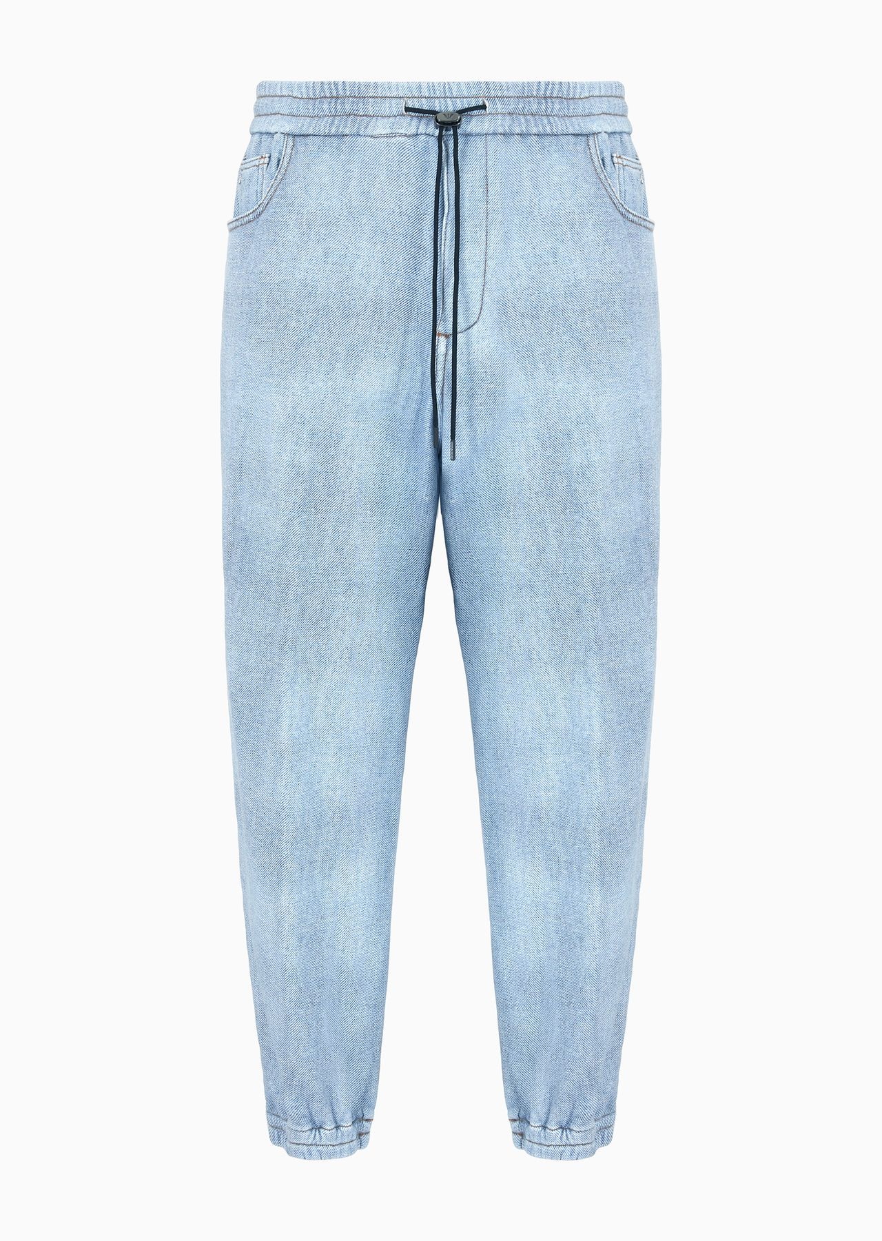 Denim-effect printed jersey drawstring trousers with elasticated cuffs - 1