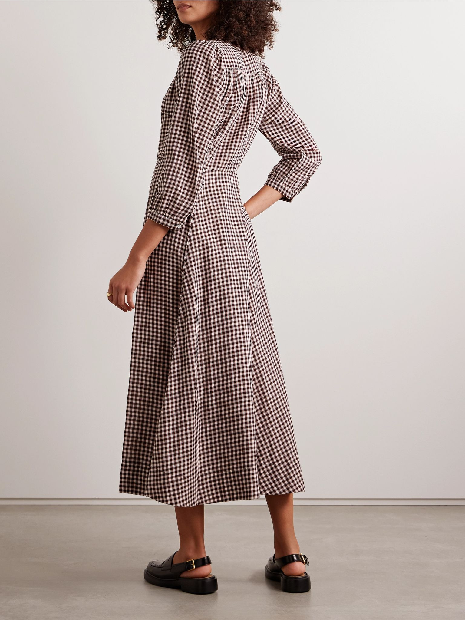 Marielle checked organic cotton-flannel midi dress Brown - 3