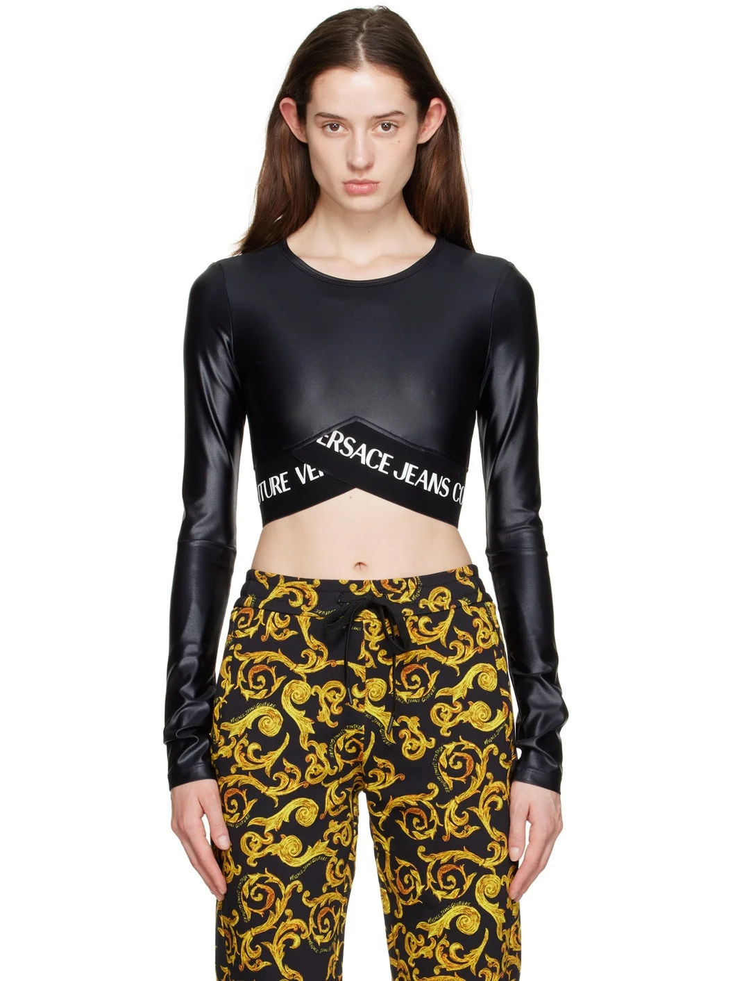 Black Shiny Long Sleeve T-Shirt - 1