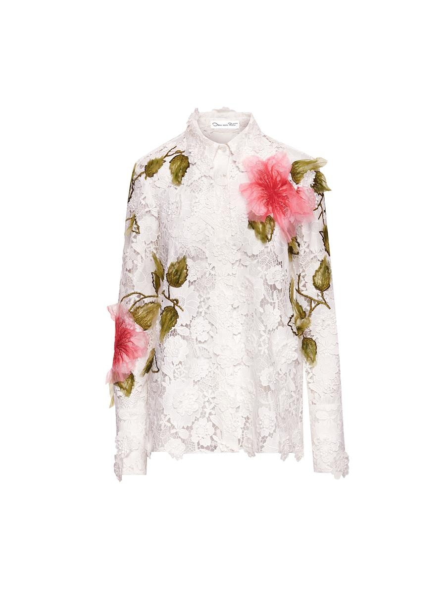 HIBISCUS EMBROIDERED FLORAL GUIPURE BLOUSE - 5
