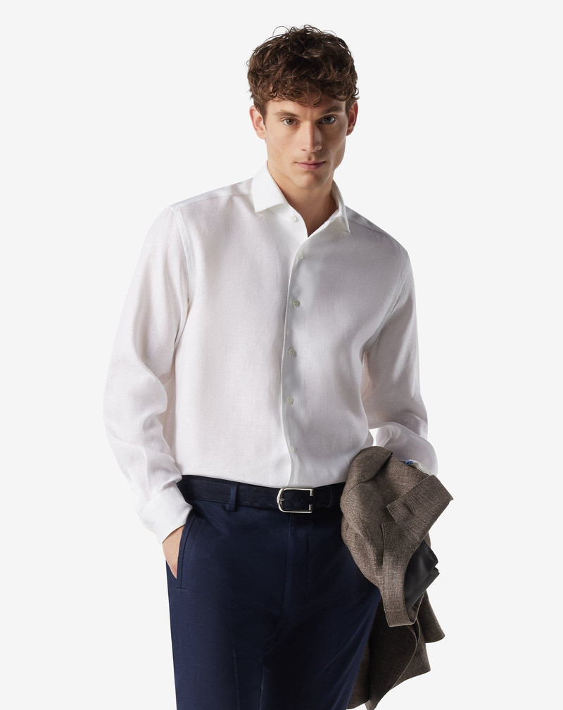CORNELIANI White pure chambray linen shirt outlook