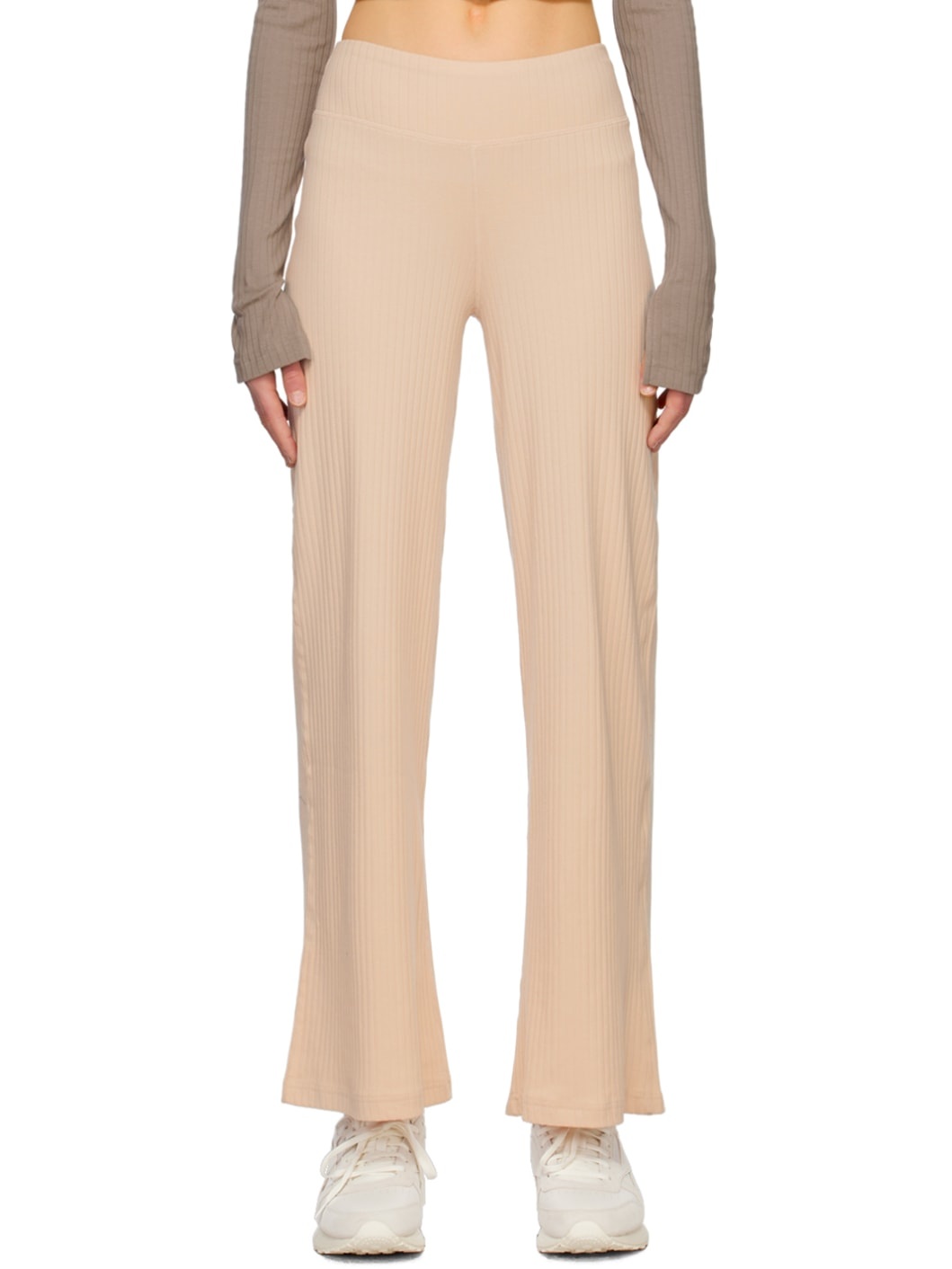 Beige Embroidered Lounge Pants - 1