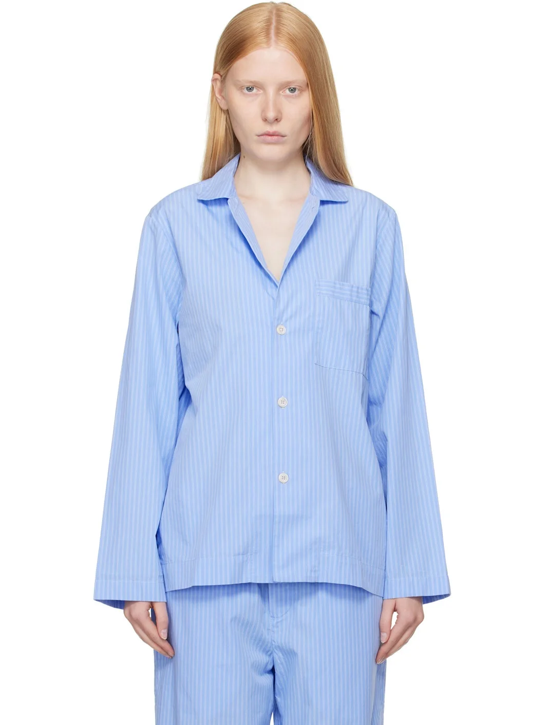 Blue Poplin Long-Sleeved Pyjama Shirt - 1