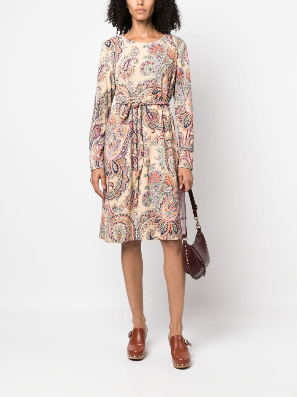 paisley-print belted dress - 2