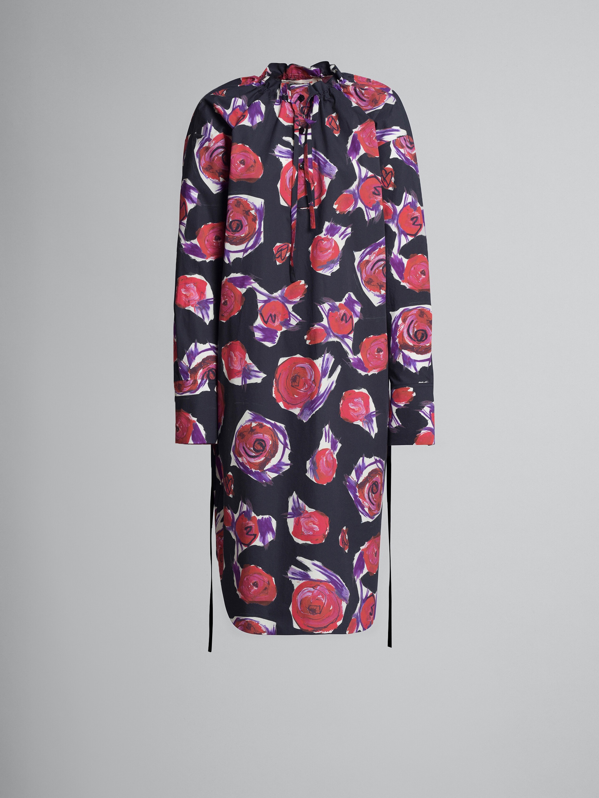 SPINNING ROSES PRINT POPLIN CHEMISIER DRESS - 1