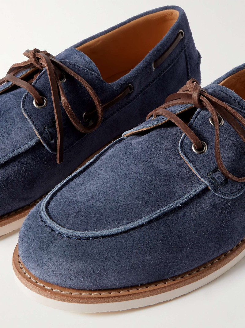 Leather-Trimmed Suede Boat Shoes 6