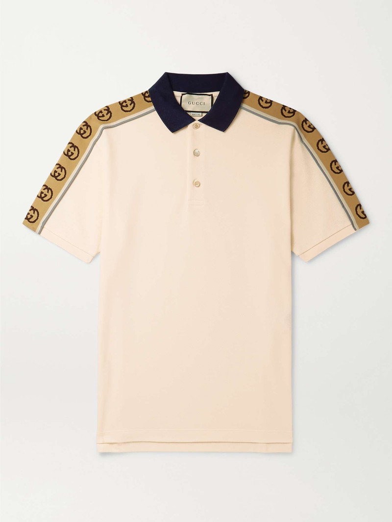 Logo-Jacquard Webbing-Trimmed Stretch-Cotton Piqué Polo Shirt - 1