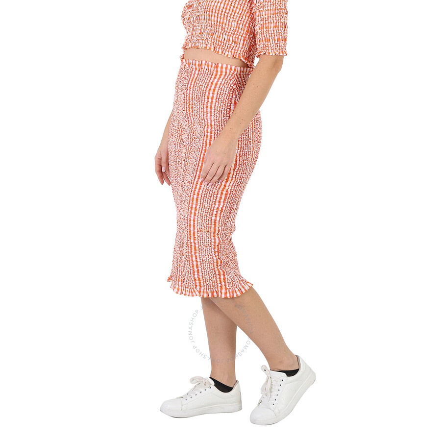 Kenzo Ladies Medium Orange Check Ruched Midi Skirt - 4