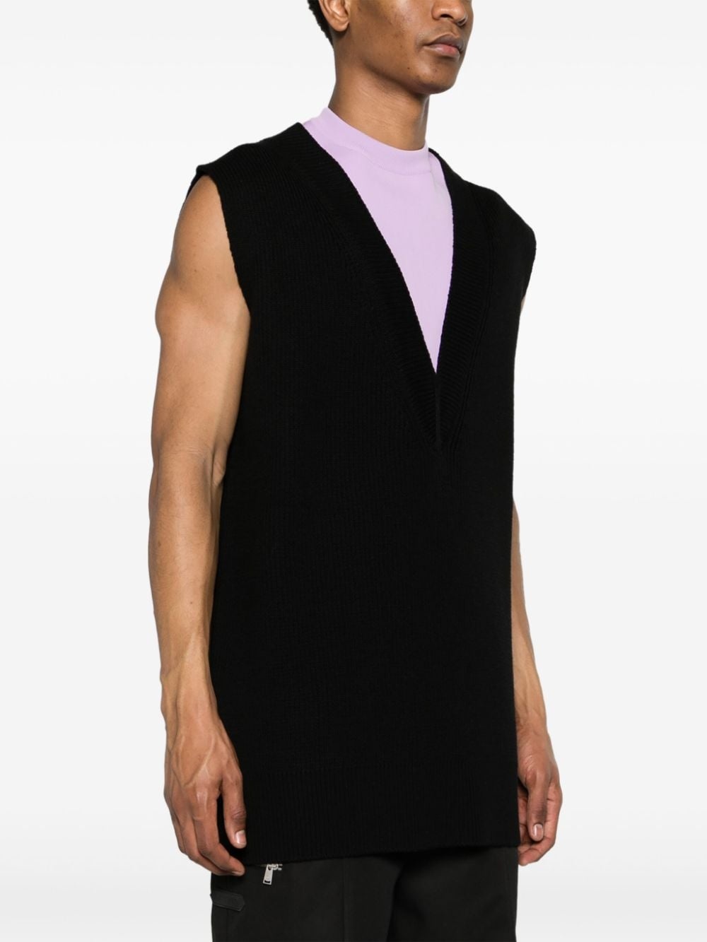 two-tone layered knitted vest - 3