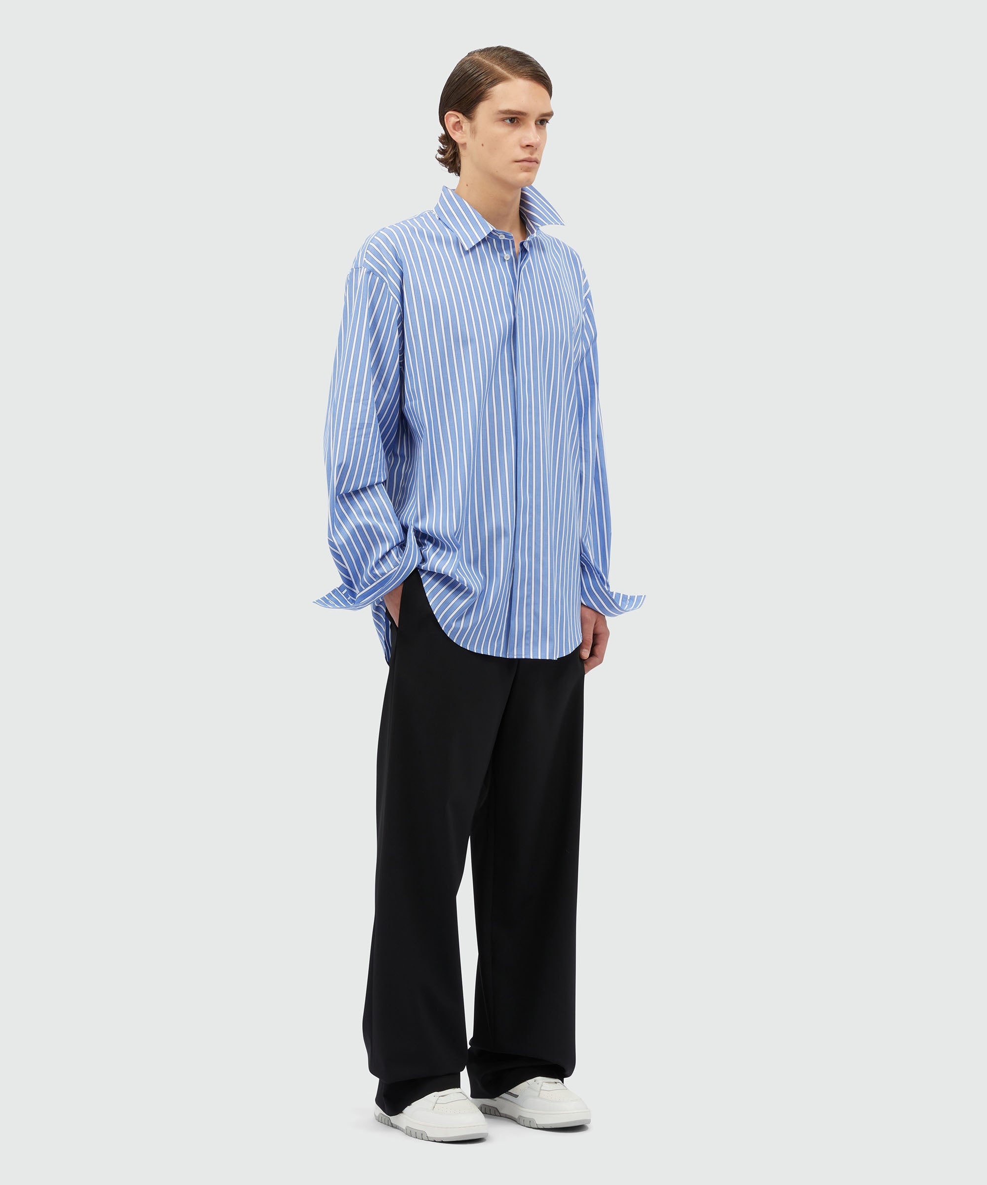 Striped light blue poplin shirt - 4