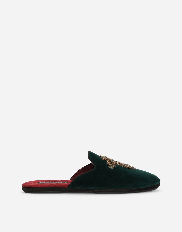 Velvet slippers with cross embroidery - 1