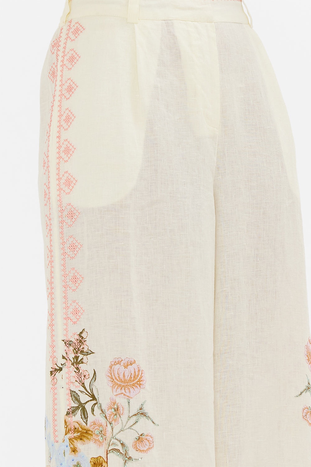 EMBROIDERED WIDE LEG WAISTED PANT - 5