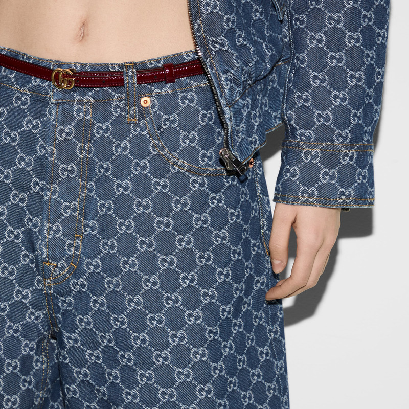 Low waist GG denim jacquard shorts 5