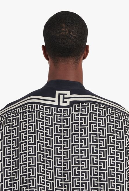 Oversized ivory and black cuprammonium rayon shirt with Balmain monogram print - 8