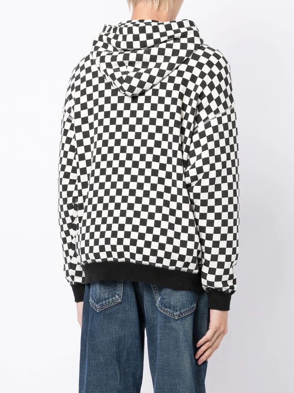 checkerboard-print cotton hoodie - 4