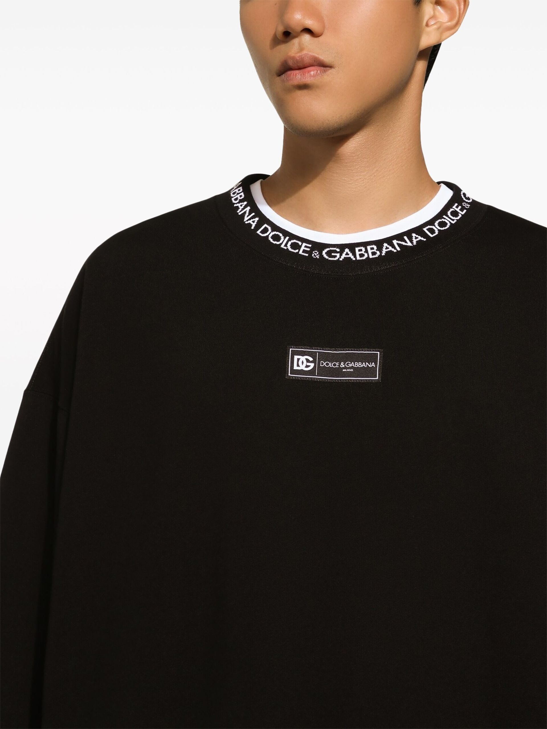Black logo-jacquard trims sweatshirt - 5