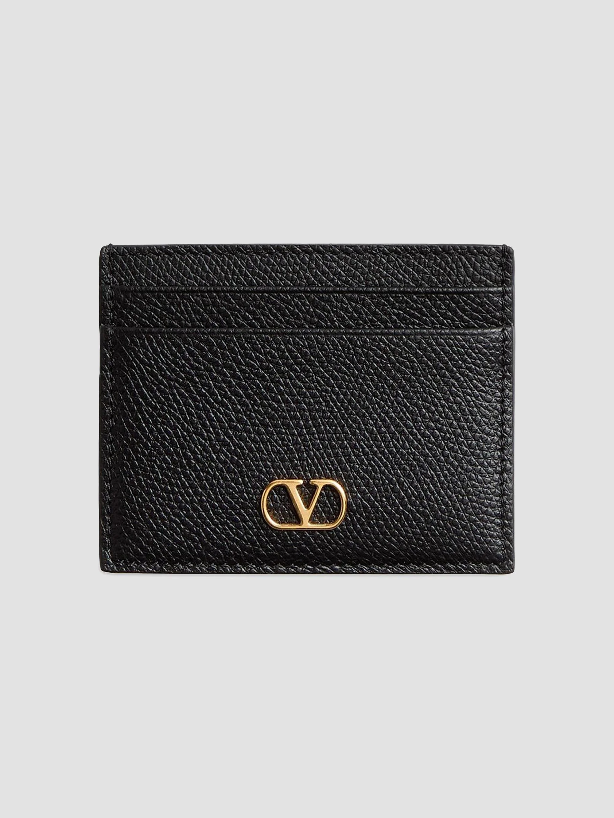 Women's VLogo Signature Grainy Calfskin Card Holder - Black - 1