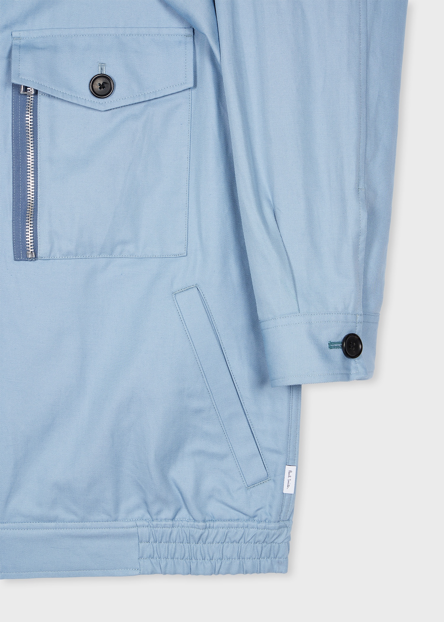 Light Blue Cotton-Linen Zip-Front Short Jacket - 3