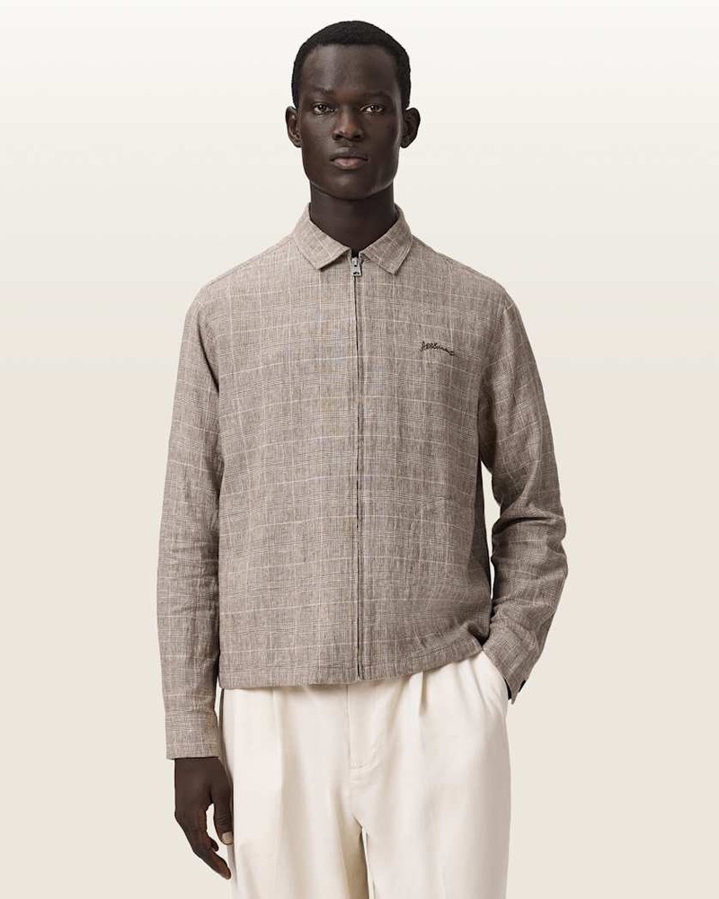 ALLSAINTS KEAL LINEN BLEND EMBROIDERED CHECK JACKET outlook