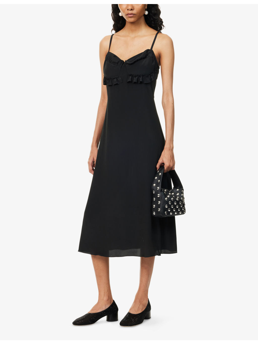 Ruffled Shoulder-Straps Woven Midi Dress - 2