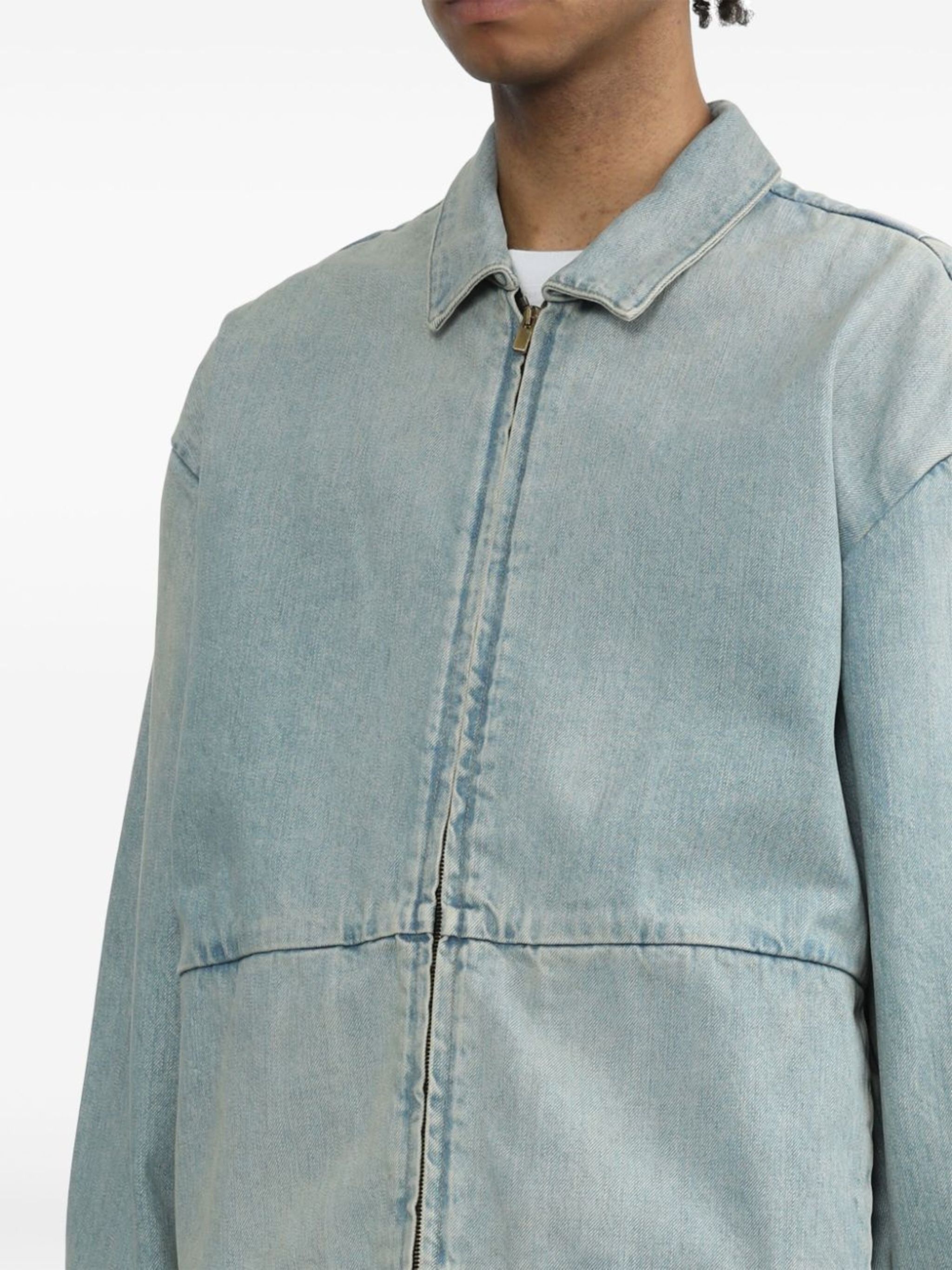 pleat-detail denim jacket - 5