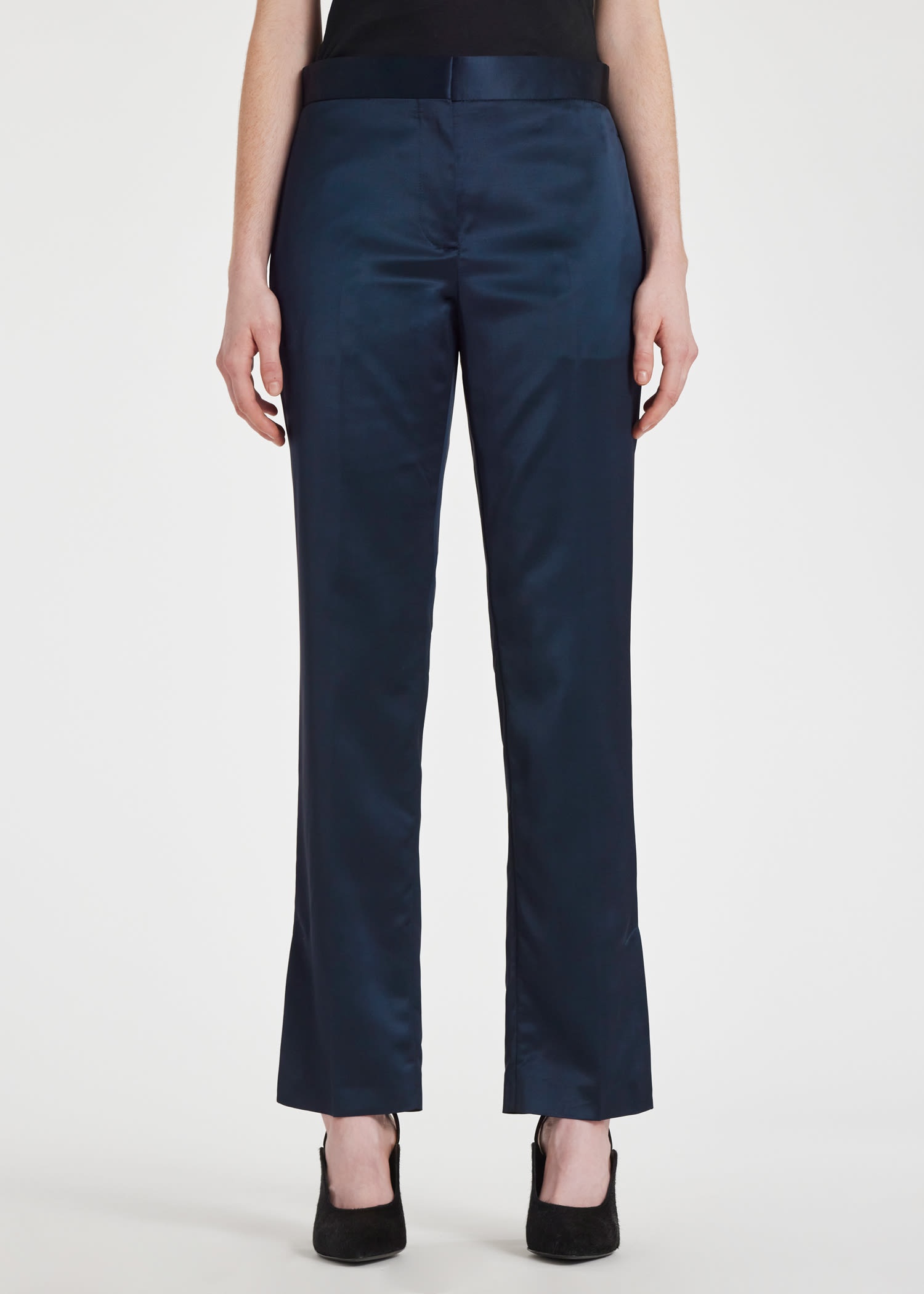 Navy Satin Kick Flare Trousers - 3