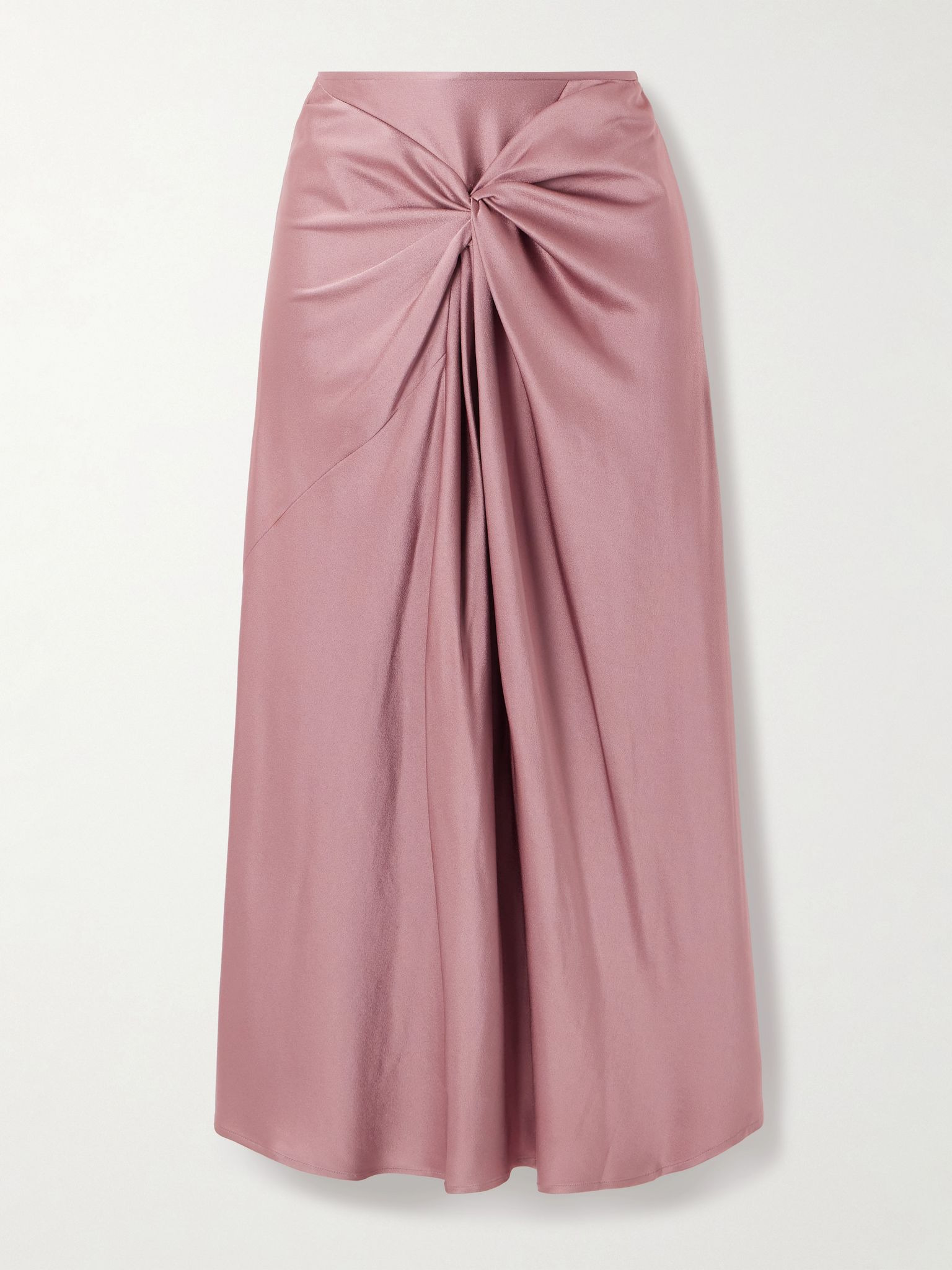 Twist-front satin-crepe midi skirt Pink - 1