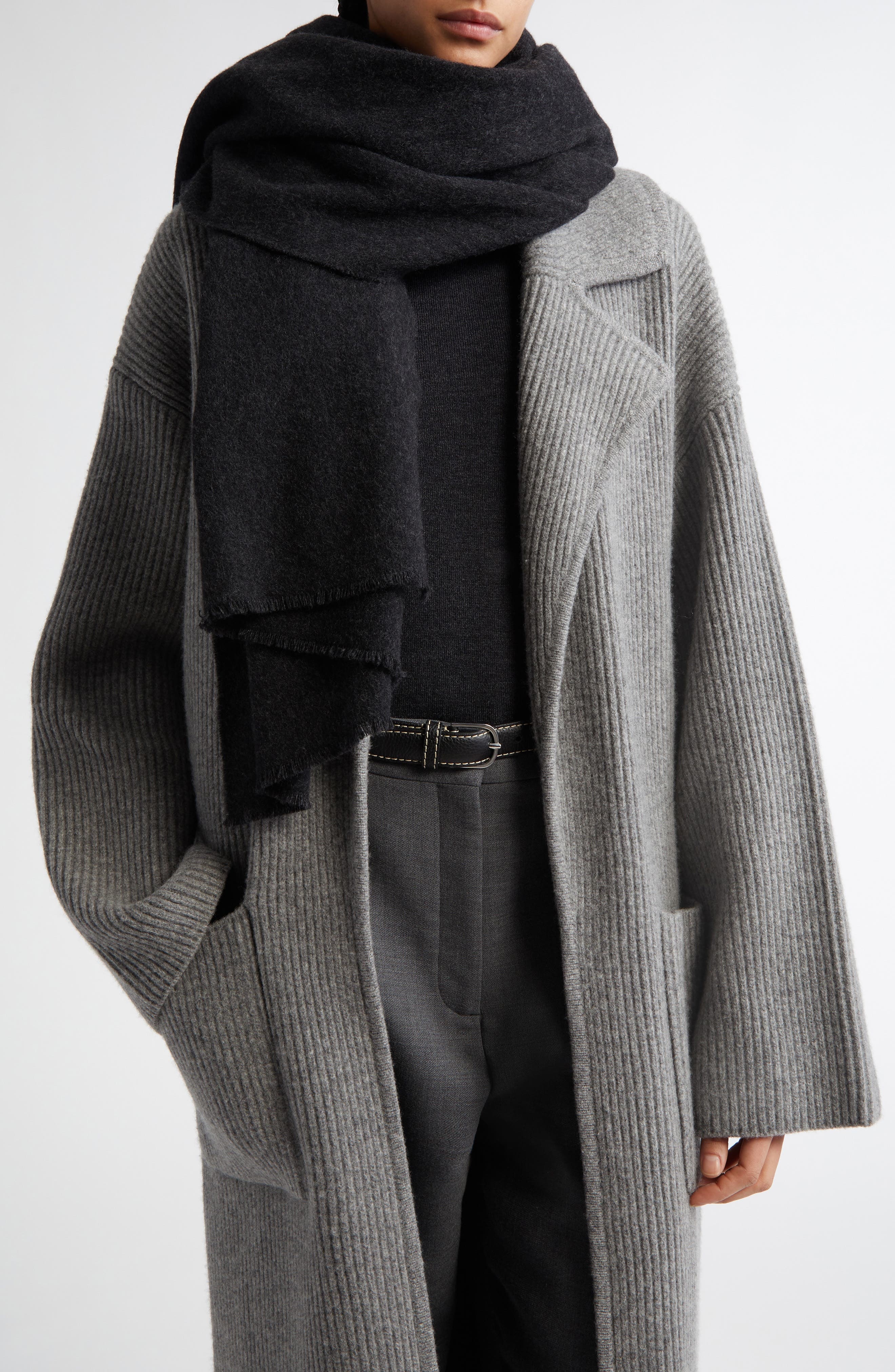 TOTEME Classic Wide Virgin Wool Scarf in Dark Grey Melange at Nordstrom - 2