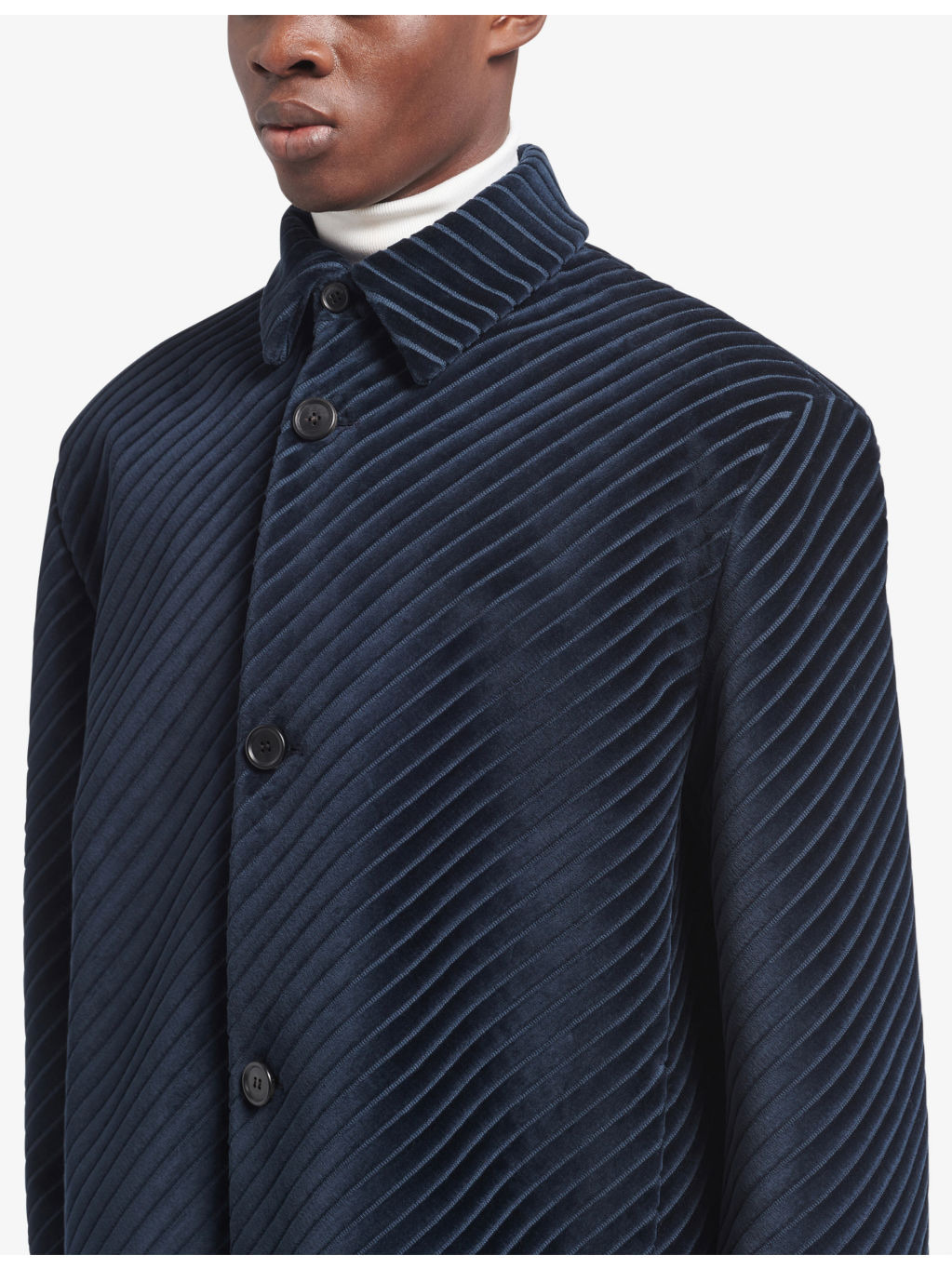 Pinstriped collared corduroy coat - 4