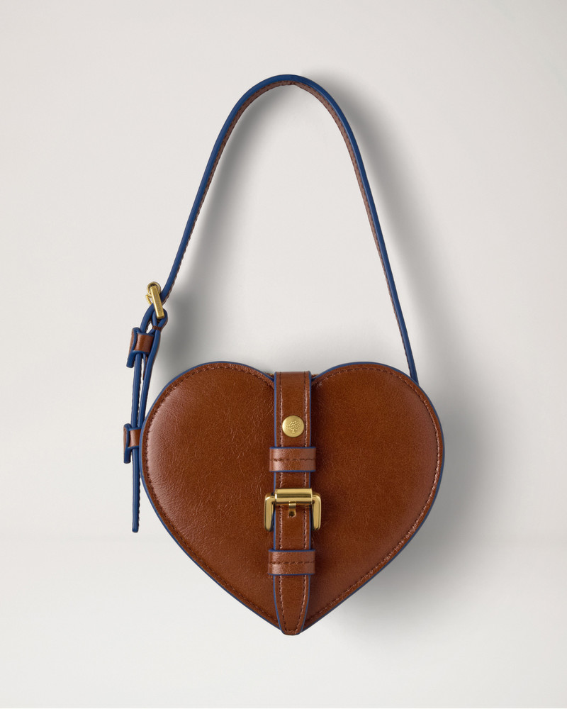 Roxanne Mini Heart Bag Oak & Pigment Blue Smooth Glossy Leather 1