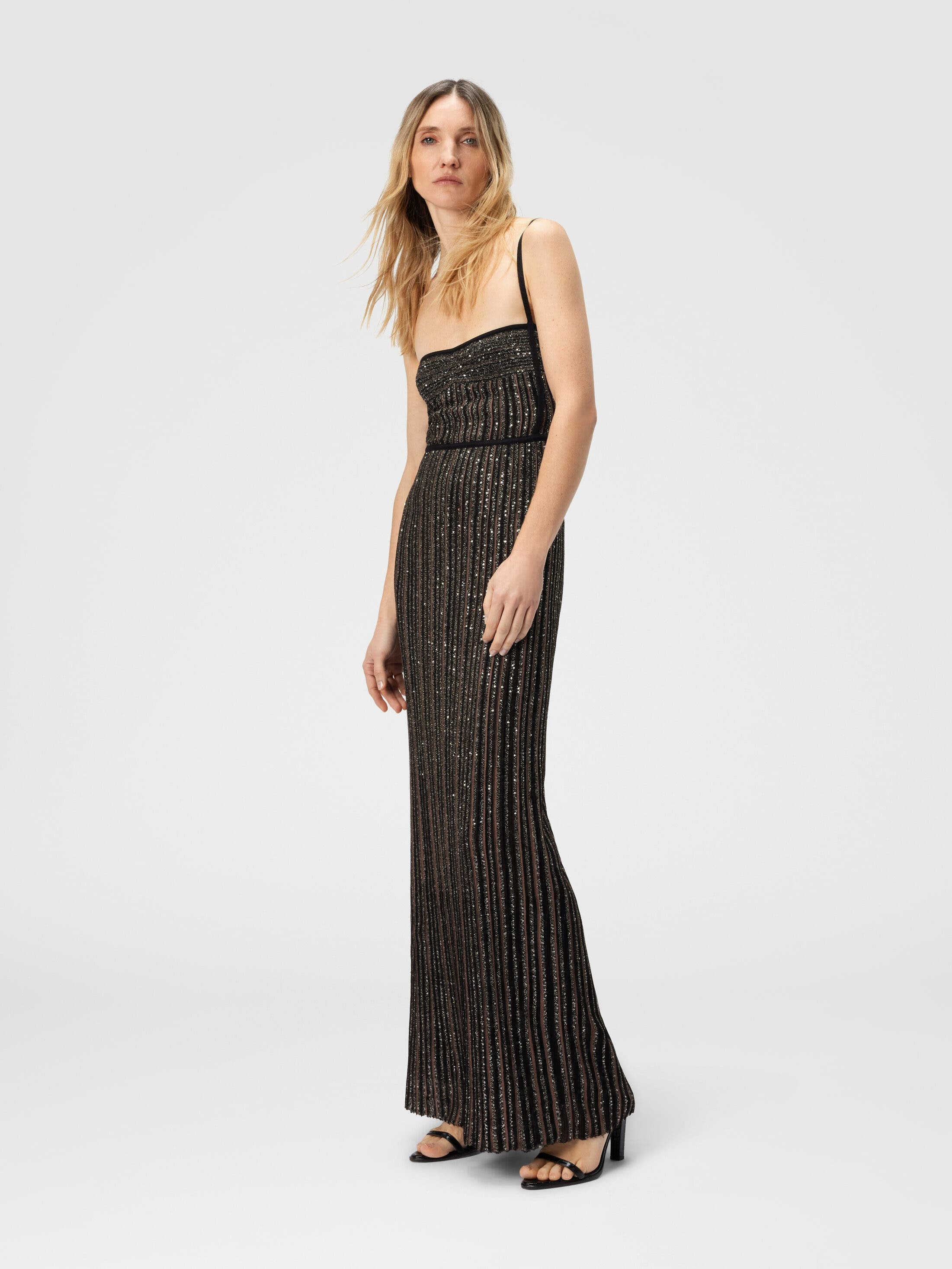 Missoni Sleeveless Long Dress With Lamé Stripes in Black & Brown at Nordstrom - 2