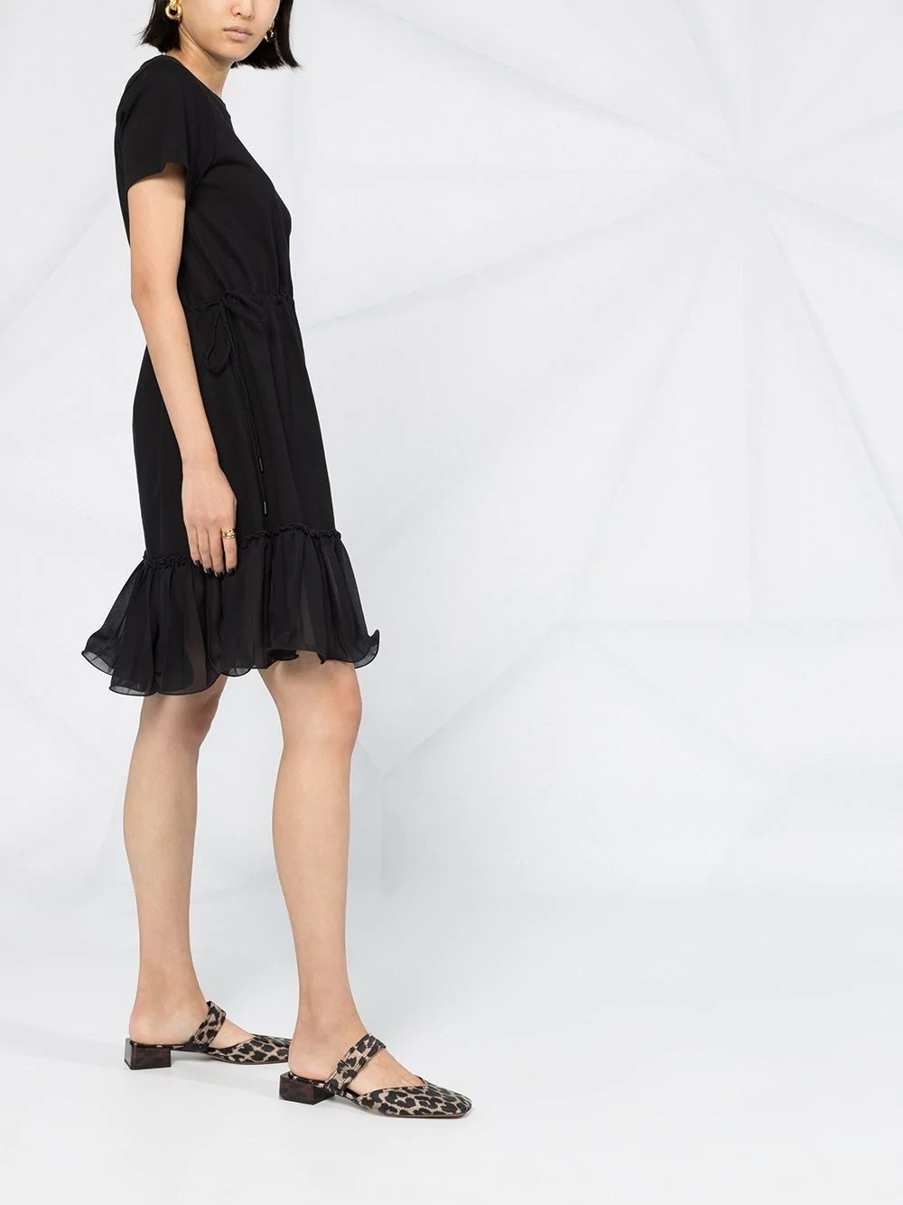 drawstring ruffled T-shirt dress - 6