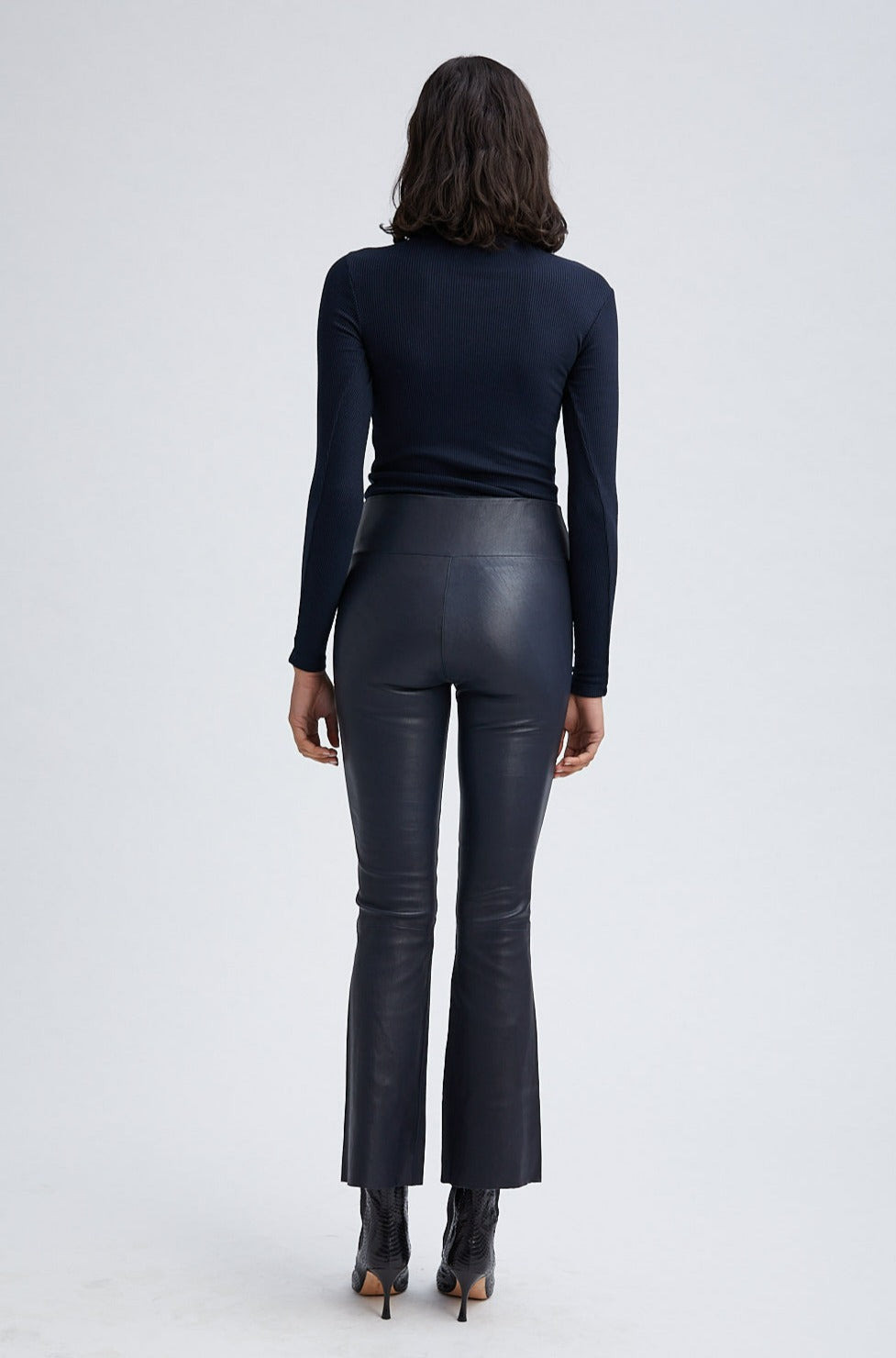 NAVY LEATHER ANKLE FLARE - 4